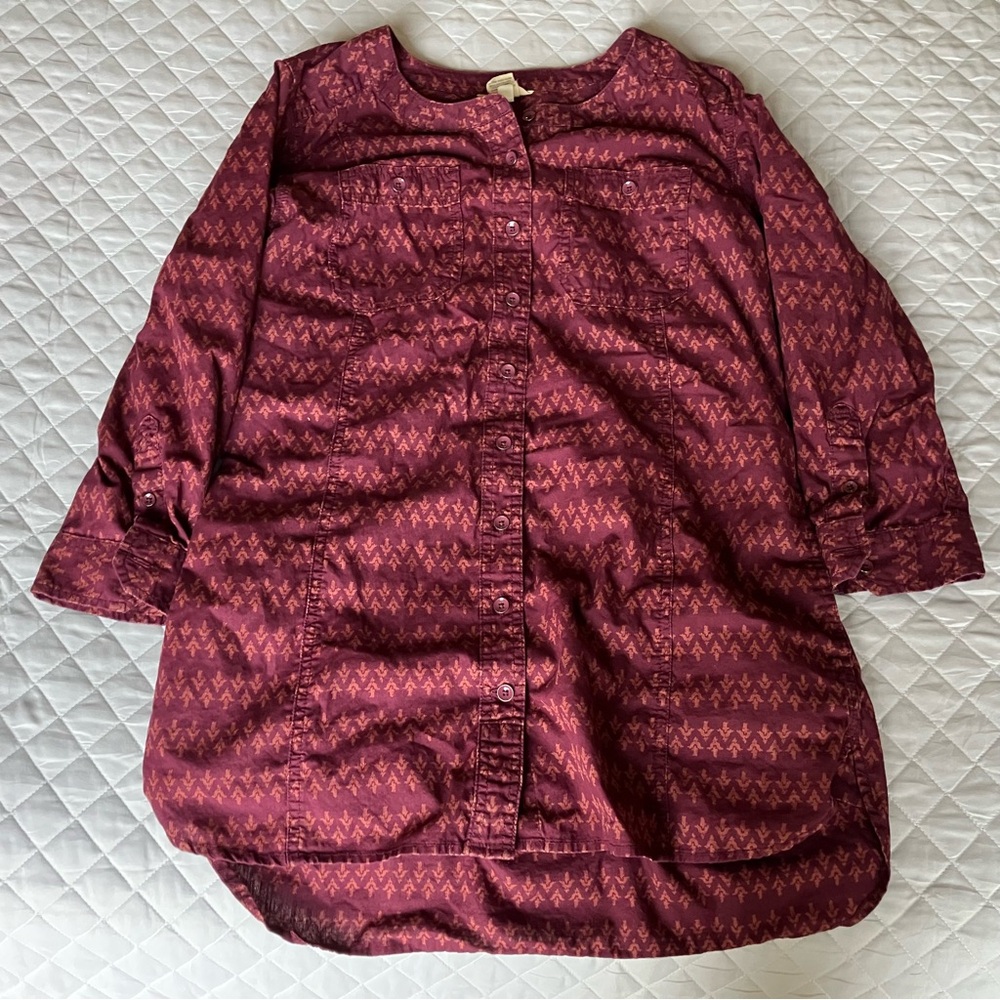 Duluth Trading Company 3/4 Sleeve Button Down Tunic